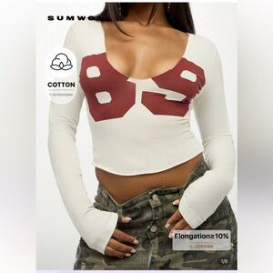 SHEIN White and Red Numbered Crop Top